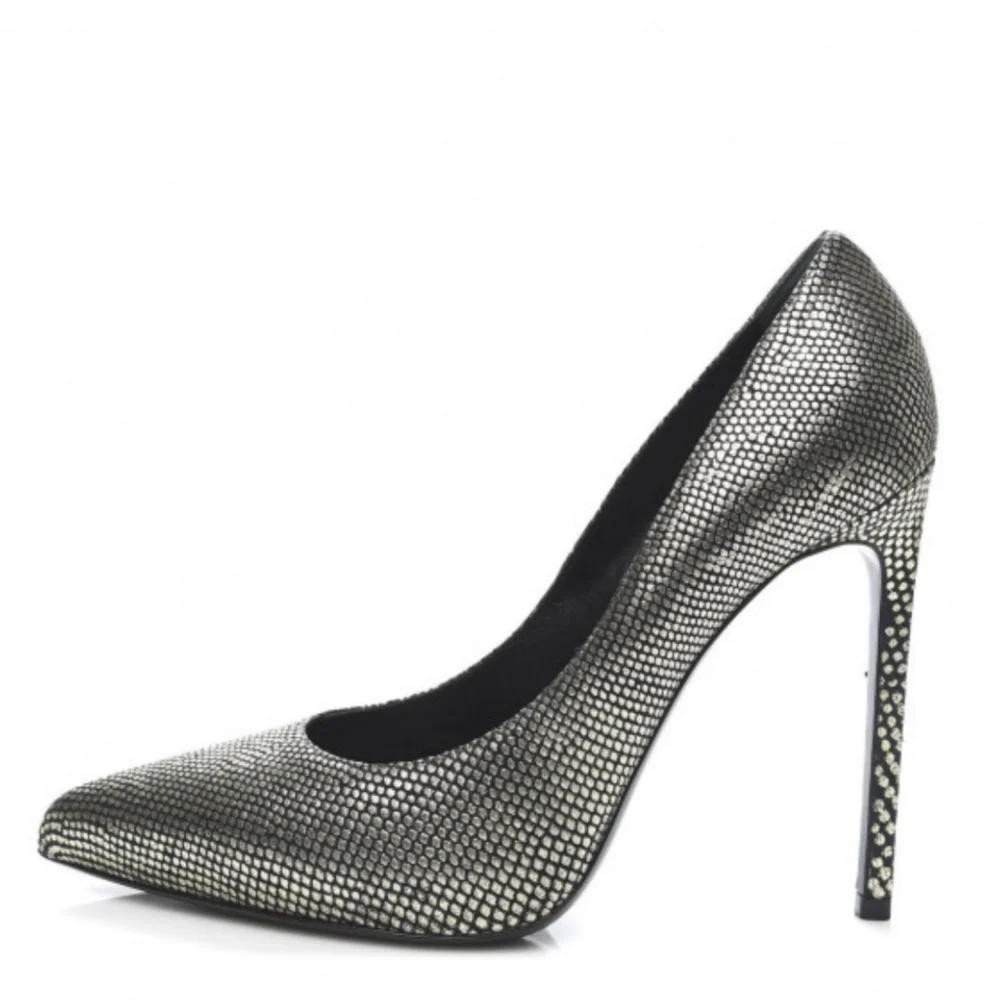 SAINT LAURENT Metallic Snake-Effect Leather Pumps Heels Size 9.5 | YSL